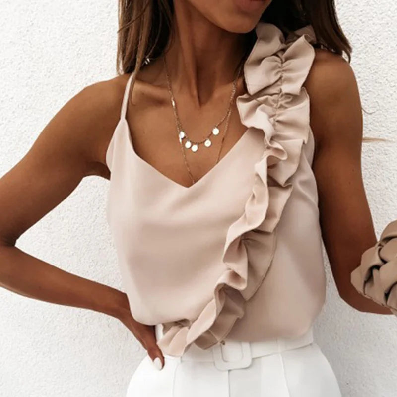 Sommer Bluse Shirts Sexy V-ausschnitt Rüschen Blusen